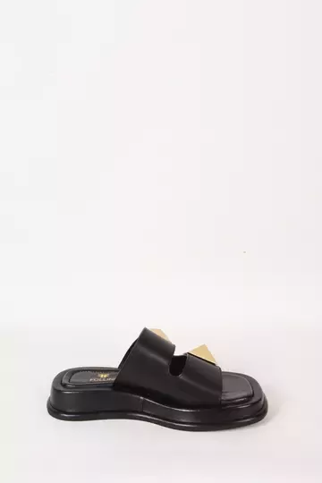 Kadın Vizon Hakiki Deri Aksesuar Detaylı Terlik