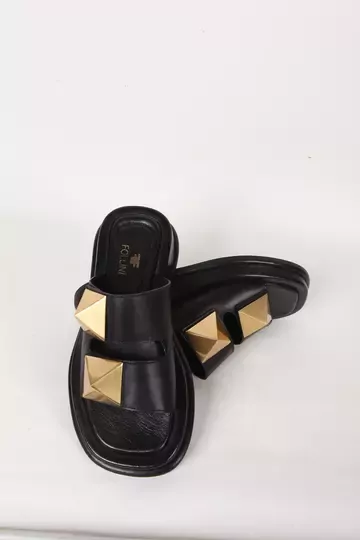 Kadın Vizon Hakiki Deri Aksesuar Detaylı Terlik