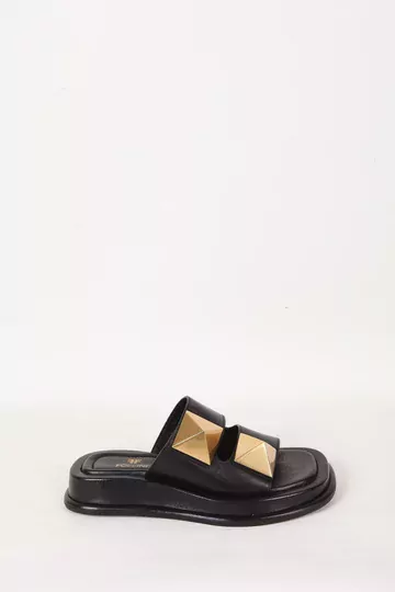 Kadın Vizon Hakiki Deri Aksesuar Detaylı Terlik