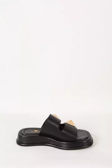 Kadın Vizon Hakiki Deri Aksesuar Detaylı Terlik