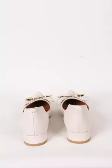 Kadın Deri Babet Aksesuar Detaylı Krem