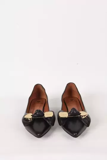 Kadın Deri Babet Aksesuar Detaylı Siyah