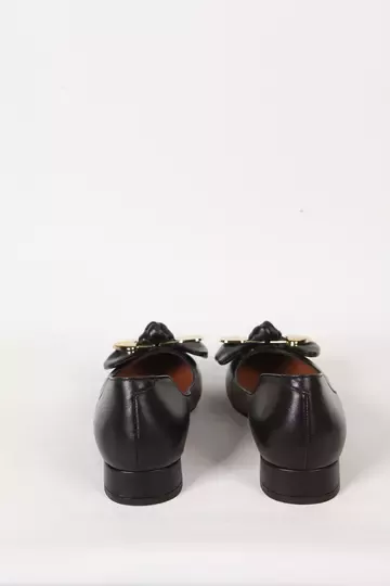 Kadın Deri Babet Aksesuar Detaylı Siyah