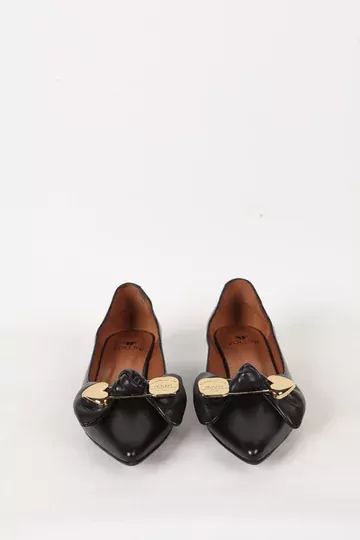 Kadın Deri Babet Aksesuar Detaylı Siyah