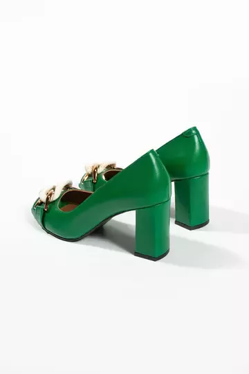 Kadın Vizon Hakiki Deri Aksesuar Detaylı Topuklu Ayakkabı