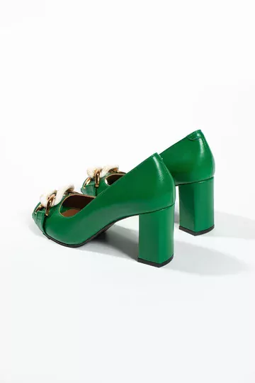 Kadın Vizon Hakiki Deri Aksesuar Detaylı Topuklu Ayakkabı