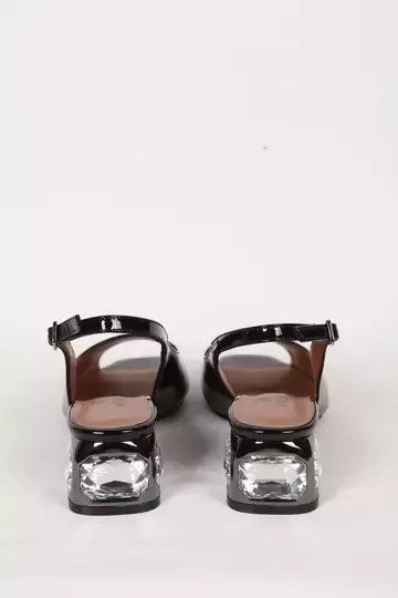 Kadın Siyah Rugan Hakiki Deri Topuk Detaylı Abiye Ayakkabı