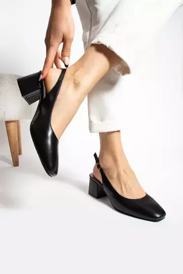 Kadın Siyah Hakiki Deri Topuklu Ayakkabı