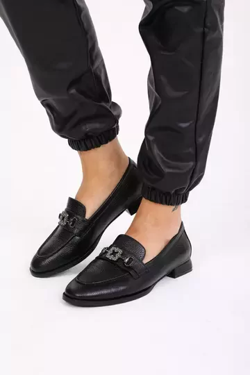 Kadın Yeşil Loafer Aksesuar Detaylı