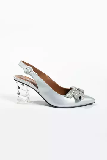 Kadın Siyah Hakiki Deri Aksesuar Ve Topuk Detaylı Topuklu Ayakkabı