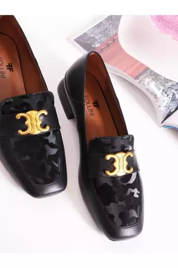 Kadın Siyah Hakiki Deri Aksesuar Detaylı Klasik Ayakkabı