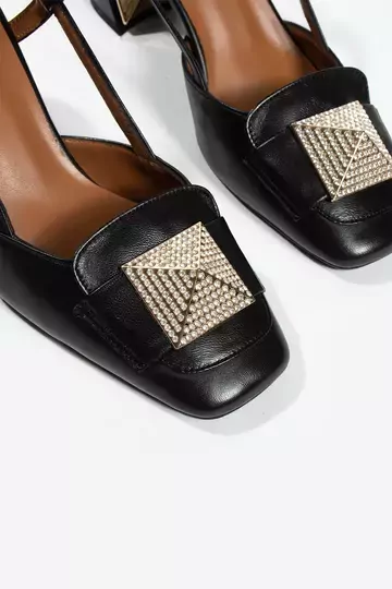 Kadın Siyah Aksesuar Detaylı Topuklu Ayakkabı