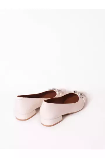 Kadın Deri Babet Aksesuarlı Krem