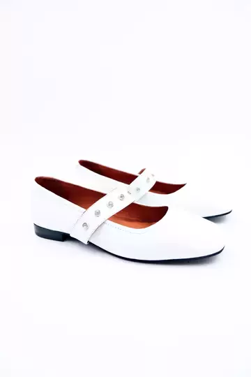 Kadın Hakiki Deri Babet Beyaz