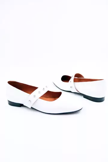 Kadın Hakiki Deri Babet Beyaz