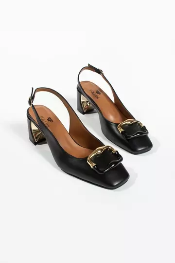 Kadın Krem Hakiki Deri Aksesuar Detaylı Topuklu Ayakkabı