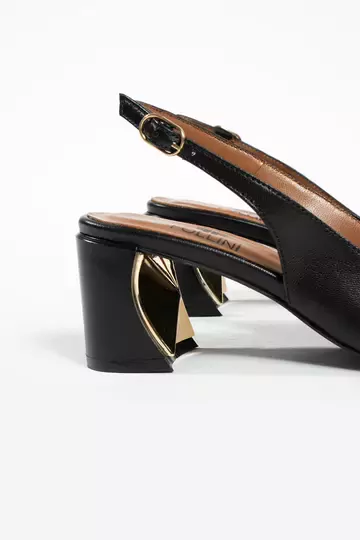 Kadın Krem Hakiki Deri Aksesuar Detaylı Topuklu Ayakkabı