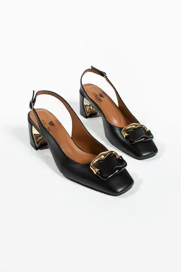 Kadın Krem Hakiki Deri Aksesuar Detaylı Topuklu Ayakkabı