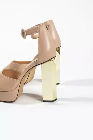 Kadın Deri Ayakkabı Platformlu Topuklu Vizon