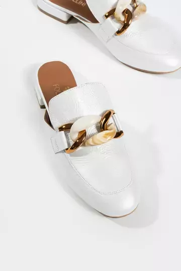 Kadın Altın Deri Aksesuar Detaylı Terlik