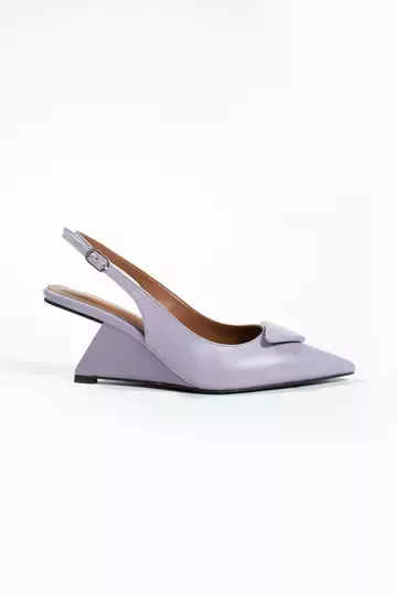 Kadın Lila Hakiki Deri Topuk Detaylı Ayakkabı