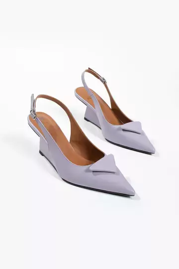 Kadın Lila Hakiki Deri Topuk Detaylı Ayakkabı