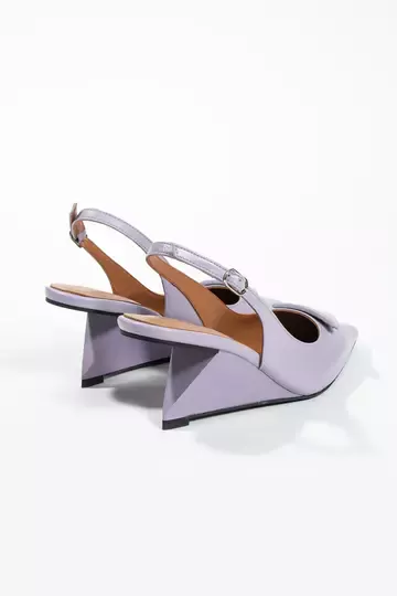 Kadın Lila Hakiki Deri Topuk Detaylı Ayakkabı