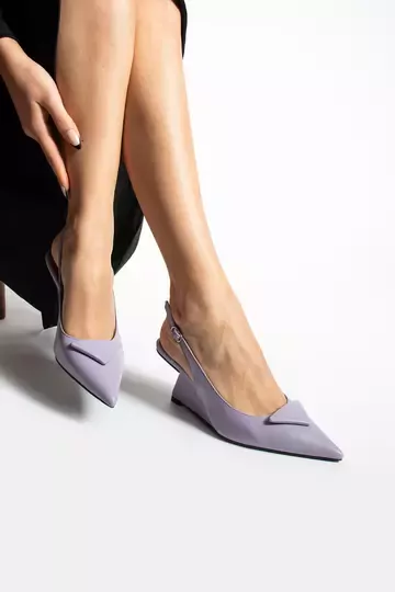 Kadın Lila Hakiki Deri Topuk Detaylı Ayakkabı