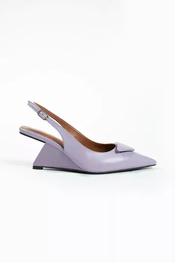 Kadın Lila Hakiki Deri Topuk Detaylı Ayakkabı