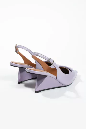 Kadın Lila Hakiki Deri Topuk Detaylı Ayakkabı