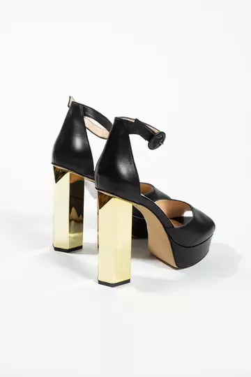 Kadın Deri Ayakkabı Platformlu Topuklu Siyah