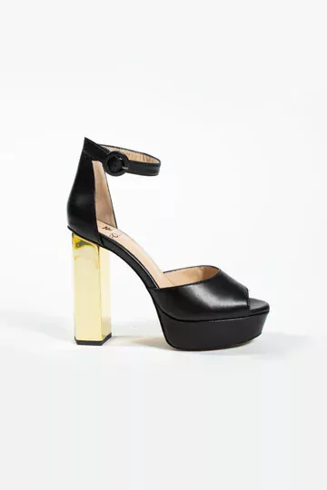 Kadın Deri Ayakkabı Platformlu Topuklu Siyah