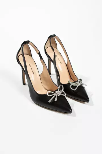 Kadın Deri Ayakkabı Aksesuar Detaylı Topuklu Siyah