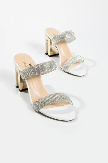 Kadın Hakiki Deri Taş Ve Topuk Detaylı Terlik