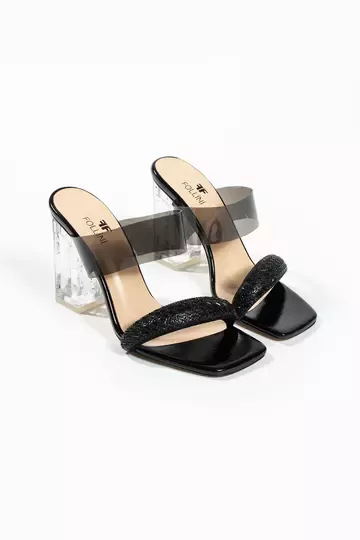 Kadın Siyah Hakiki Deri Taşlı Terlik