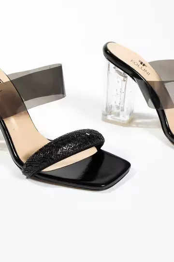 Kadın Siyah Hakiki Deri Taşlı Terlik