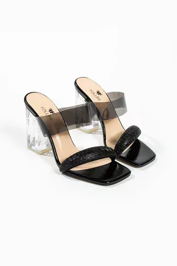 Kadın Siyah Hakiki Deri Taşlı Terlik