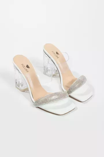 Kadın Beyaz Hakiki Deri Taşlı Terlik