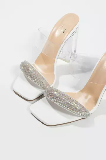 Kadın Beyaz Hakiki Deri Taşlı Terlik