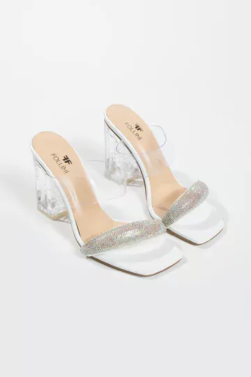 Kadın Beyaz Hakiki Deri Taşlı Terlik