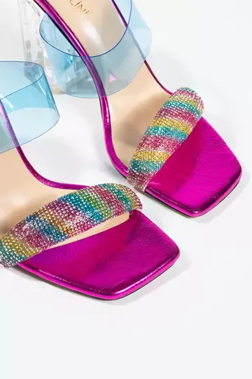 Kadın Deri Terlik Taşlı Pembe