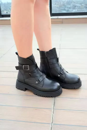 Kadın Siyah Hakiki Deri Bot