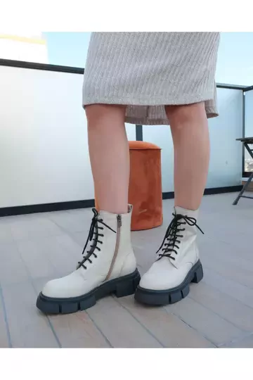 Kadın Bej Hakiki Deri Bot