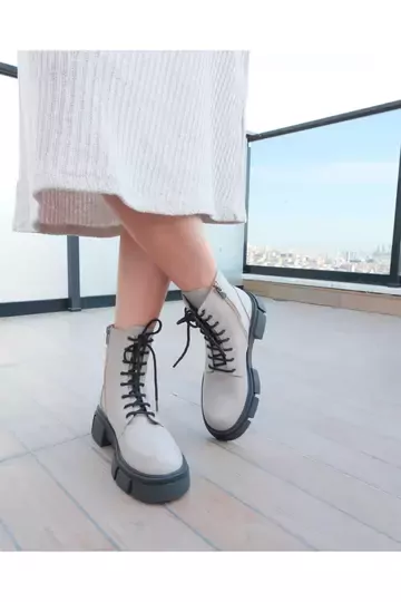 Kadın Bej Hakiki Deri Bot