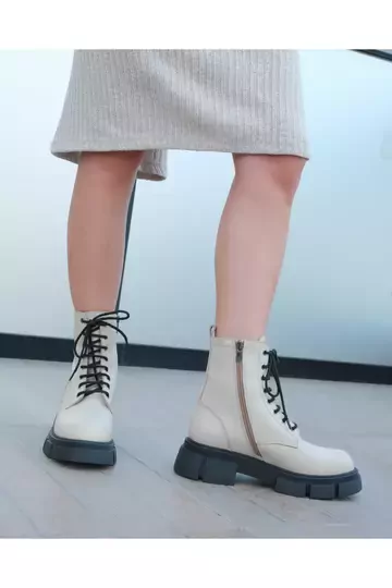 Kadın Bej Hakiki Deri Bot