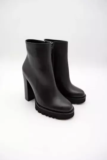 Kadın Deri Bot Platformlu Siyah