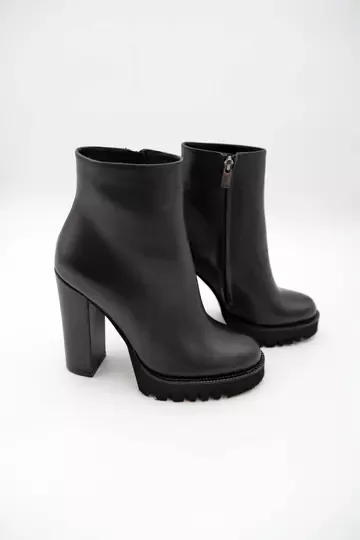 Kadın Deri Bot Platformlu Siyah