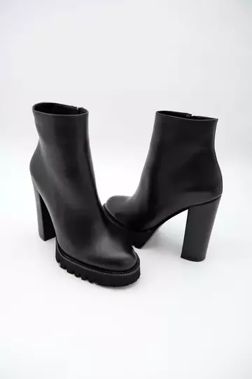 Kadın Deri Bot Platformlu Siyah