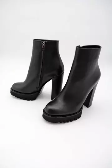Kadın Deri Bot Platformlu Siyah
