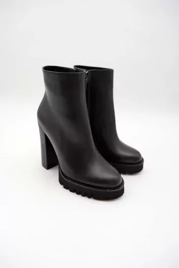 Kadın Deri Bot Platformlu Siyah